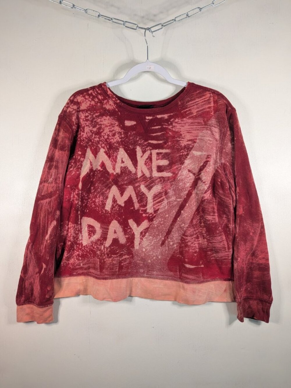 Custom Streetwear Bleach Dyed Crewneck Sweatshirt Make My Day Sword Large